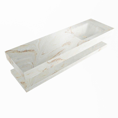 Mondiaz ALAN-DLUX Ensemble de meuble - 150cm - meuble Frappe mat - 0 tiroirs - Lavabo Cloud Frappe suspendu - vasque Droite - 1 trou de robinet SW809264