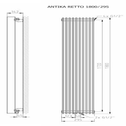 Plieger Antika Retto designradiator verticaal middenaansluiting 1800x295mm 994W wit 7253212