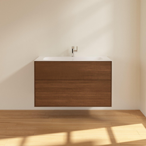 Villeroy & Boch finion wastafelonderbouwkast - met 2 laden - 99.6x59.1x49.8cm - voor meubelwastafel - 4164 - Walnut Veneer (mat hout) SW106678