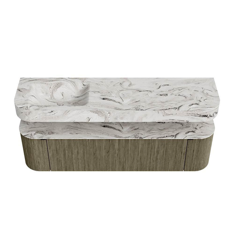 MONDIAZ THOR-DLUX 170cm meuble de salle de bains arrondi gauche + droite couleur Shadow avec 1 tiroir et 2 portes. Vasque suspendue CLOUD gauche sans trou de robinet couleur Glace. SW1465536