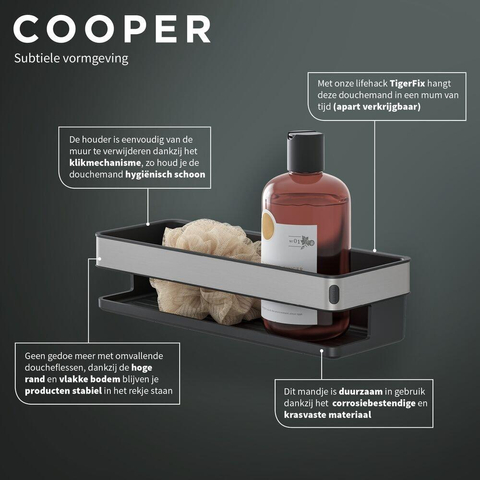 Tiger Cooper Douchemand - 28x11x7cm - zwart/geborsteld RVS SW771730