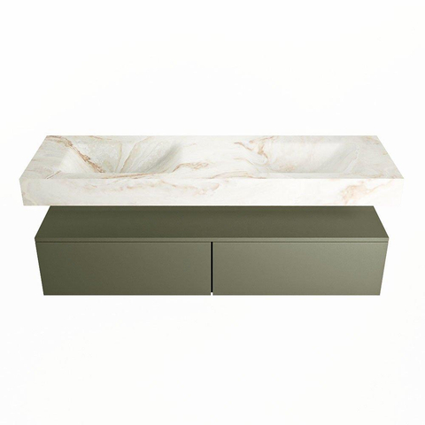 Mondiaz ALAN-DLUX Ensemble de meuble - 150cm - meuble Army mat - 2 tiroirs - Lavabo Cloud Frappe suspendu - vasque Gauche et droite - 0 trous de robinet SW804752
