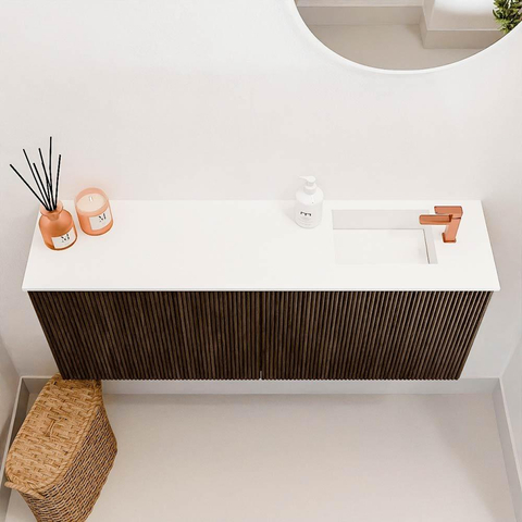 Mondiaz JOYA 100cm toiletmeubel - kleur Walnut - Wastafel FAYE positie Rechts 1 kraangat kleur Talc. SW1421258