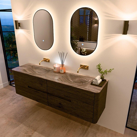 Mondiaz CIRO-DLUX Badkamermeubelset - 170x45x50cm - Solid surface wastafel Oza - 2 wasbak Dubbel - zonder kraangaten - 4 lades - Shadow SW1532664
