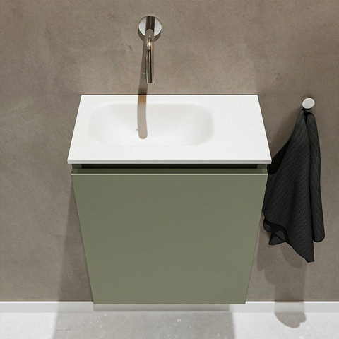 MONDIAZ TURE Toiletmeubel 40x23x50cm met 0 kraangaten 1 deuren army mat Wastafel Eden links Solid Surface Wit SW474990