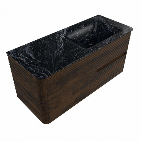 Mondiaz CIRO-DLUX Badkamermeubelset - 110x45x50cm - Solid surface wastafel Lava - 1 wasbak Rechts - 1 kraangat - 2 lades - Walnut SW1530139