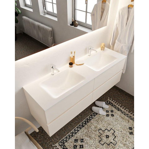 MONDIAZ VICA Ensemble de meuble salle de bain - 150cm - 4 tiroirs - lavabo Cloud double - 2 trous de robinet - solid surface lin SW411022