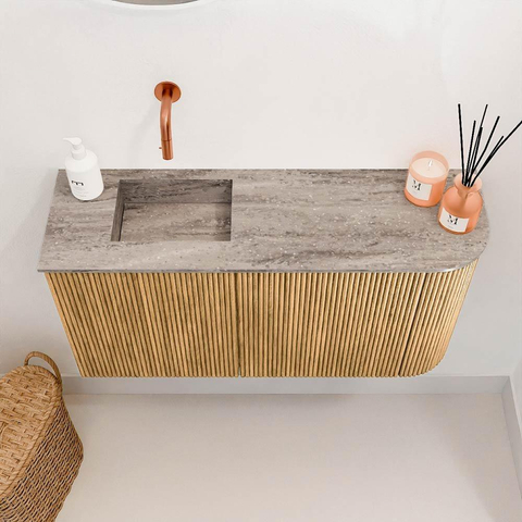 Mondiaz JOYA-DLUX 81.6cm toiletmeubel - ronding rechts kleur Oak - Wastafel FAYE positie Links Zonder kraangat kleur Oza. SW1424123