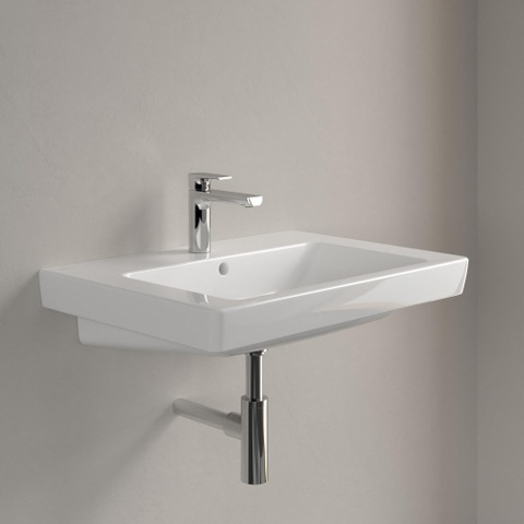 Villeroy & Boch Subway 2.0 wastafel - geslepen - 65x47cm - met kraangat - met overloop CeramicPlus - White Alpine (glans wit) 1025019