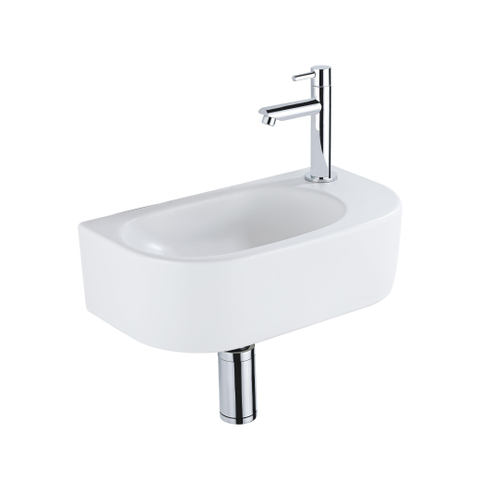 Fugaflow Efficiente Pietra Ensemble lave-mains - 40x21.5x12cm - droite - lisse - demi-rond - 1 trou de robinet - céramique - robinet de lavabo chrome - bonde - siphon abaissé - blanc mat SW1442357