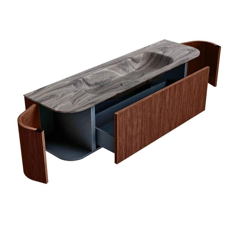 MONDIAZ KURVE-DLUX Meuble de salle de bains 160cm arrondi gauche + droite couleur Ruby avec 1 tiroir et 2 portes. Lavabo BIG MEDIUM central 1 trou de robinet Sombra. SW1433968