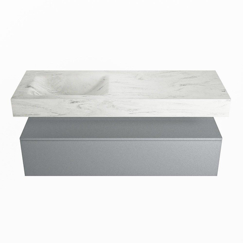 Mondiaz ALAN-DLUX Ensemble de meuble - 130cm - meuble Plata mat - 1 tiroir - Lavabo Cloud Opalo suspendu - vasque Gauche - 1 trou de robinet SW806993