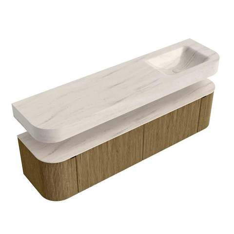 MONDIAZ THOR-DLUX 180cm meuble de salle de bains arrondi gauche + droite couleur Dusk avec 2 tiroirs et 2 portes. Vasque suspendue CLOUD Droite 1 trou de robinet couleur Meli. SW1466167