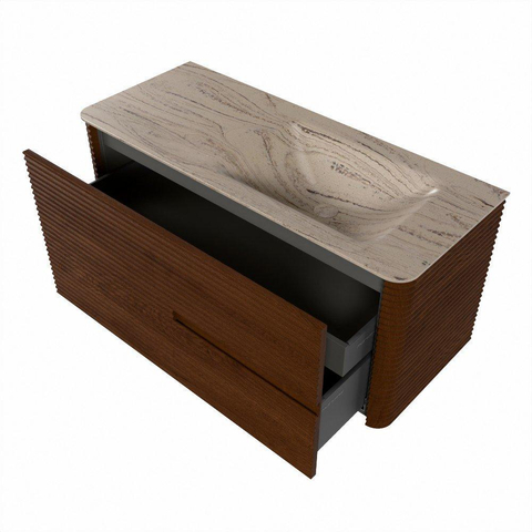 Mondiaz CIRO-DLUX Meuble de salle de bains - 110x45x50cm - Plan vasque Solid surface Arena - 1 vasque à droite - 1 trou de robinet - 2 tiroirs - Ruby SW1531888