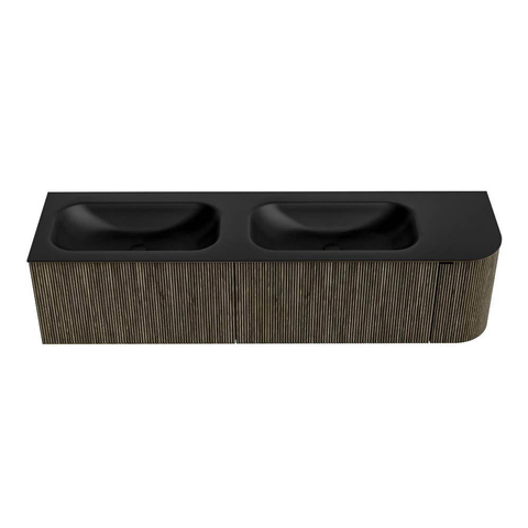 Mondiaz KURVE Ensemble de meuble de salle de bains - 175x46x40cm - 2 tiroirs - 1 porte - lavabo solid surface - double / gauche - 2 trous de robinet - Shadow SW1414309