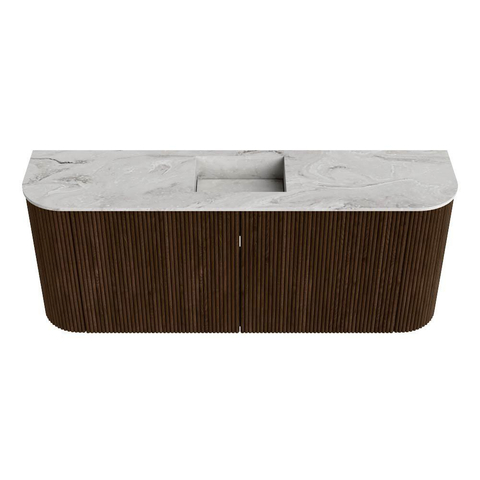 Mondiaz JOYA-DLUX Meuble de salle de bains 103,2cm - arrondis gauche et droite couleur Noyer - Vasque FAYE position Milieu Sans trou de robinet couleur Glace SW1422418