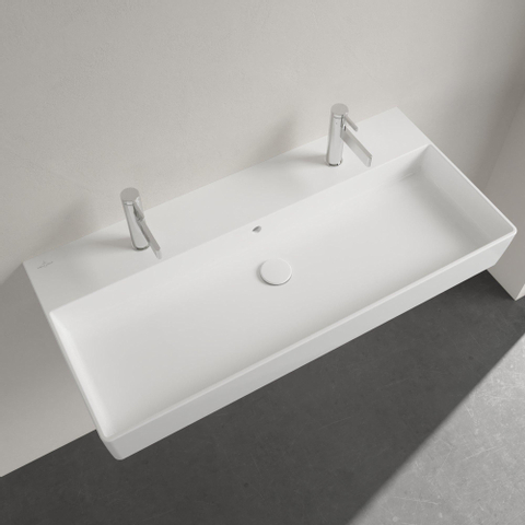 Villeroy & Boch memento 2.0 wastafel onderzijde - geslepen - 100x47cm - met overloop - 2 kraangaten CeramicPlus - White Alpine (glans wit) SW336053