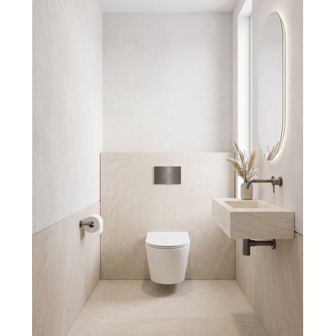 QeramiQ Dely Toiletset - inbouwreservoir Qeramiq Flush - slim zitting - natuursteen donker marmeren bedieningsplaat - ronde knoppen - glans wit SW1579177