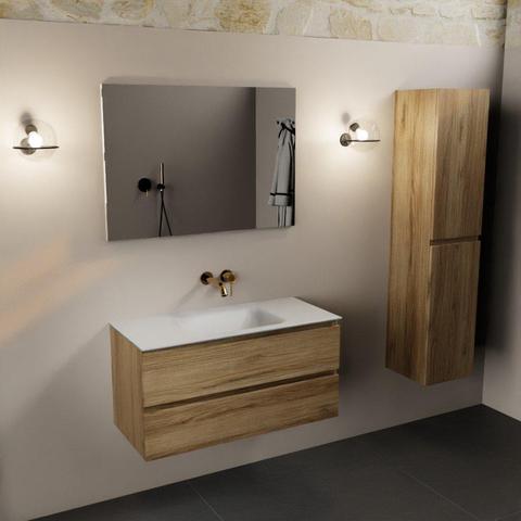 Mondiaz Aivy badmeubelset - 100x45x50cm - 0 kraangaten - 1 wasbak talc Solid surface - Midden - 2 lades - Met spiegel - Melamine Chai SW892380