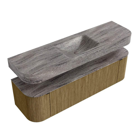 MONDIAZ THOR-DLUX 160cm meuble de salle de bains arrondi gauche + droite couleur Dusk avec 1 tiroir et 2 portes. Vasque suspendue CLOUD Milieu 1 trou de robinet couleur Oza. SW1465306