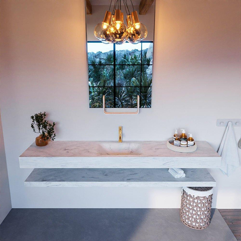 Mondiaz ALAN-DLUX Ensemble de meuble - 200cm - meuble Opalo mat - 0 tiroirs - Lavabo Cloud Opalo suspendu - vasque Centre - 1 trou de robinet SW809196