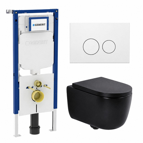 QeramiQ Dely Swirl Toiletset - 36.3x51.7cm - Geberit UP720 Duofix Sigma inbouwreservoir - 35mm zitting - metalen bedieningsplaat mat wit - ronde knoppen - mat zwart SW1413973