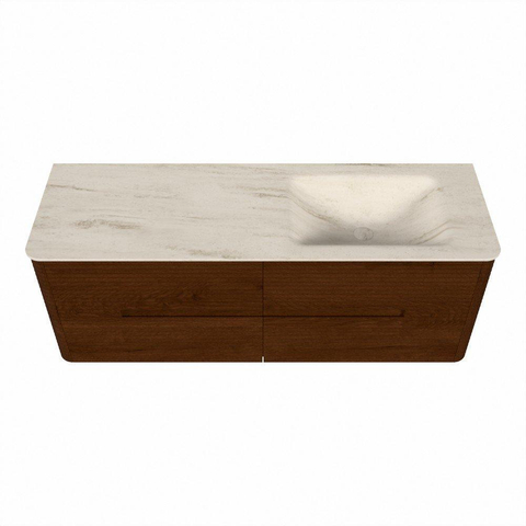 Mondiaz CIRO-DLUX Meuble de salle de bains - 140x45x50cm - Plan vasque Solid surface Meli - 1 vasque à droite - sans trous de robinetterie - 4 tiroirs - Ruby SW1531764