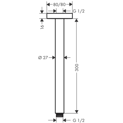 Hansgrohe Plafondbevestiging E G 1/2 - 30cm - hoogglans chroom 0605210