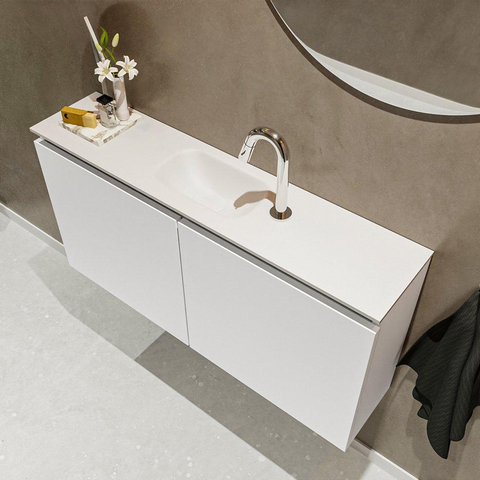 MONDIAZ TURE Toiletmeubel 100x23x50cm met 1 kraangaten 2 deuren talc mat Wastafel Eden midden Solid Surface Wit SW474876