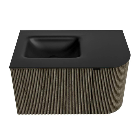 Mondiaz KURVE Ensemble de meuble de salle de bains - 75x46x40cm - 1 tiroir - 1 porte - lavabo solid surface - gauche - sans trou de robinet - Shadow SW1414157