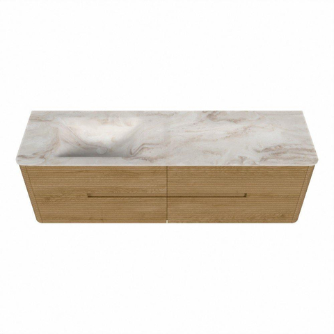Mondiaz CIRO-DLUX Badkamermeubelset - 160x45x50cm - Solid surface wastafel Frappe - 1 wasbak Links - 1 kraangat - 4 lades - Oak SW1530887
