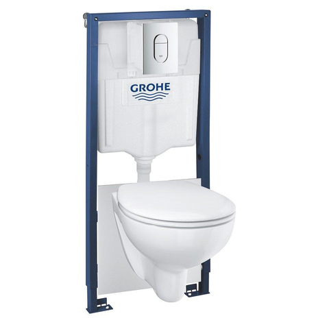 GROHE WC suspendu sans brime avec abattant softclose et quickrelease blanc avec réservoir encastrable et plaque de commande chrome SW228060