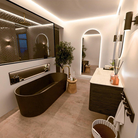 Mondiaz CIRO-DLUX Meuble de salle de bains - 120x45x50cm - Lavabo en solid surface Opalo - 1 vasque à gauche - sans trous de robinet - 2 tiroirs - Shadow SW1532426