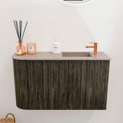 Mondiaz JOYA-DLUX Meuble de toilette 71,6cm - arrondi gauche couleur Shadow - Lavabo FAYE position Droite 1 trou de robinet couleur Saba SW1425137