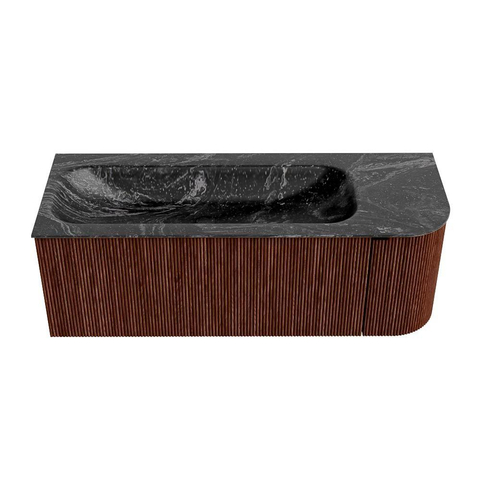 Mondiaz KURVE-DLUX Ensemble de meuble de salle de bains - 125x46x40cm - 1 tiroir - 1 porte - lavabo solid surface - gauche - sans trou de robinet - Ruby SW1416043