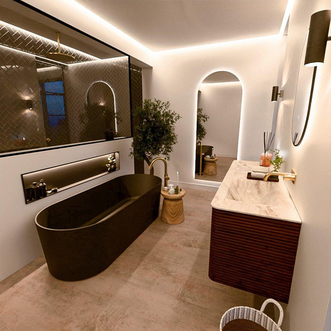 Mondiaz CIRO-DLUX Ensemble de meubles de salle de bains - 150x45x50cm - vasque en solid surface Frappe - 1 lavabo à droite - sans trous de robinet - 4 tiroirs - Ruby SW1531546