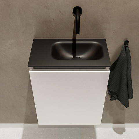 MONDIAZ TURE Toiletmeubel 40x23x50cm met 0 kraangaten 1 deuren linen mat Wastafel Eden rechts Solid Surface Zwart SW475441