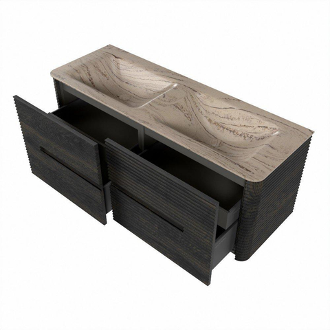 Mondiaz CIRO-DLUX Badkamermeubelset - 130x45x50cm - Solid surface wastafel Arena - 2 wasbak Dubbel - zonder kraangaten - 4 lades - Shadow SW1532343