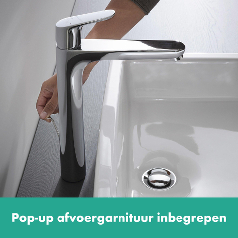 Hansgrohe Focus 1 greeps wastafelmengkraan - 230 met trekwaste - hoogglans chroom SW94946
