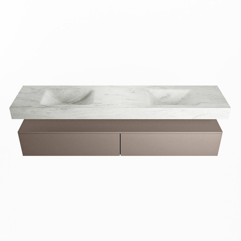 Mondiaz ALAN-DLUX Ensemble de meuble - 200cm - meuble Smoke mat - 2 tiroirs - Lavabo Cloud Opalo suspendu - vasque Gauche et droite - 0 trous de robinet SW806874
