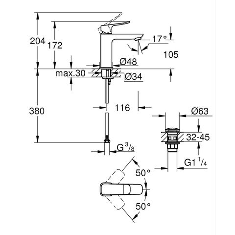Grohe Dice Wastafelmengkraan - m-size - opbouw - klikwaste - matte black (mat zwart) SW1440569