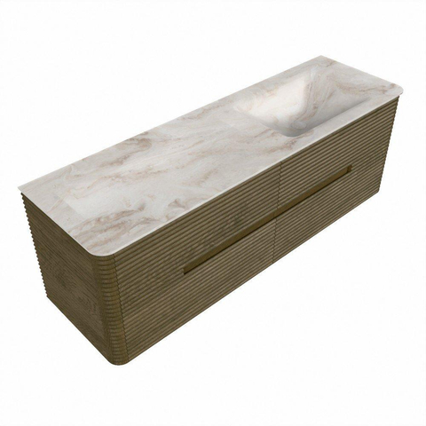 Mondiaz CIRO-DLUX Badkamermeubelset - 150x45x50cm - Solid surface wastafel Frappe - 1 wasbak Rechts - 1 kraangat - 4 lades - Dusk SW1532828