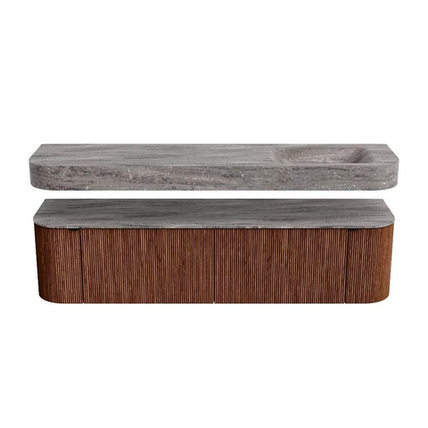 MONDIAZ THOR-DLUX 180cm meuble de salle de bains arrondi gauche + droite couleur Ruby avec 2 tiroirs et 2 portes. Vasque suspendue CLOUD Droite 1 trou de robinet couleur Oza. SW1466322