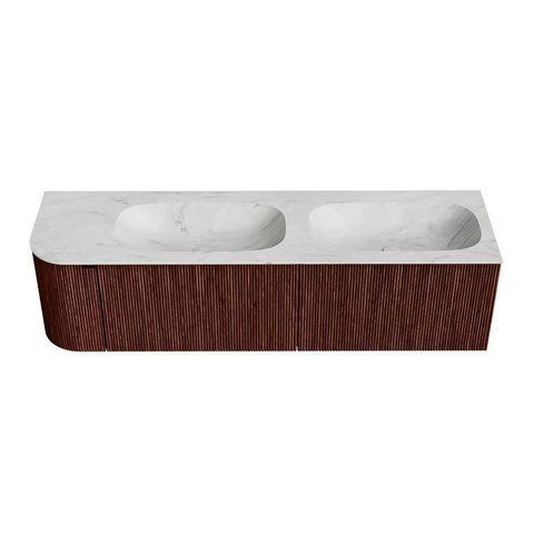 Mondiaz KURVE-DLUX Badkamermeubelset - 165x46x40cm - 2 lade - 1 deur - wastafel solid surface - dubbel / rechts - zonder kraangat - Ruby SW1415887