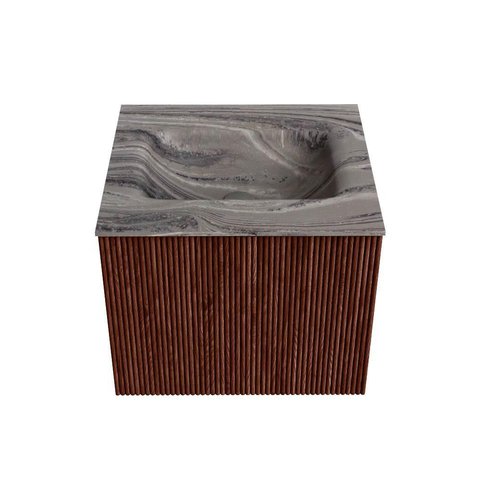 MONDIAZ KURVE-DLUX Meuble de salle de bains 50 cm couleur Ruby avec 1 tiroir et 0 porte. Lavabo GRUNNE Central sans trou de robinet Sombra. SW1433913
