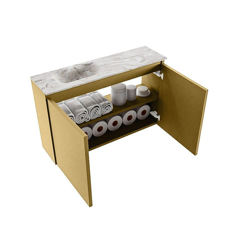 MONDIAZ TURE-DLUX Meuble WC 80 cm Oro. EDEN lavabo Glace position à gauche. Avec 1 trou de robinet. SW1103401