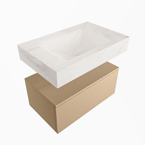 Mondiaz ALAN-DLUX Ensemble de meuble - 70cm - meuble Oro mat - 1 tiroir - Lavabo Cloud Ostra suspendu - vasque Centre - 0 trous de robinet SW807538