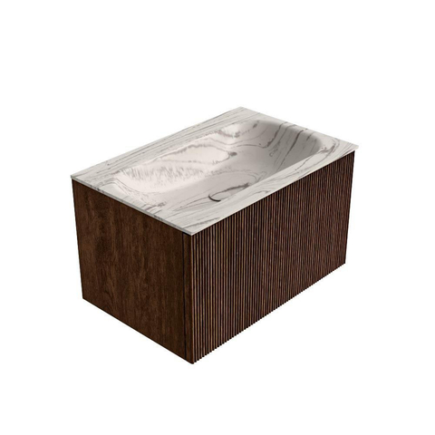 MONDIAZ KURVE-DLUX Meuble de salle de bains 70 cm couleur Walnut avec 1 tiroir et 0 porte. Vasque BIG SMALL Centre 1 trou de robinet Nata. SW1432162