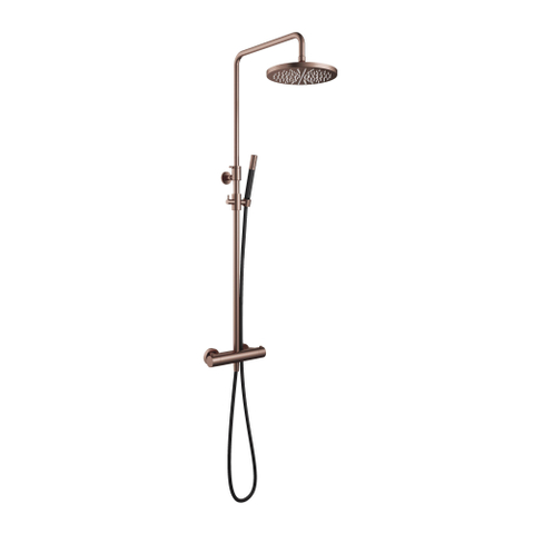 Hotbath Cobber Thermostatische regendoucheset - met 30cm ronde hoofddouche staafhanddouche - PVD - koper geborsteld SW440561