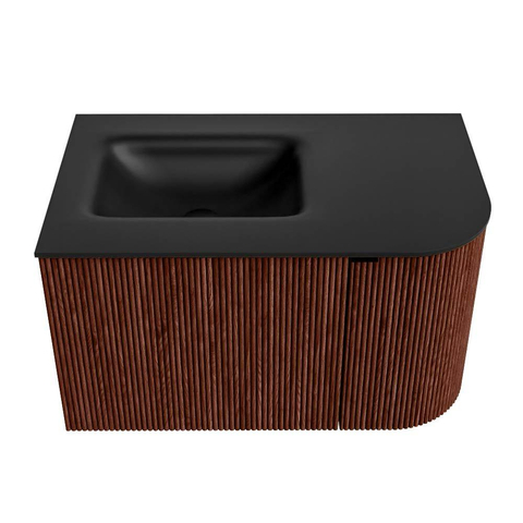 Mondiaz KURVE Badkamermeubelset - 75x46x40cm - 1 lade - 1 deur - wastafel solid surface - links - zonder kraangat - Ruby SW1415393